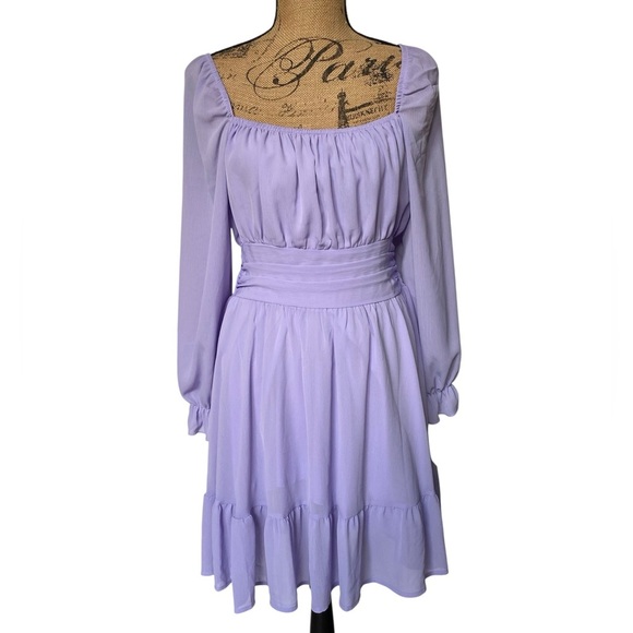 Lavender NEW Purple Tie Back Flowy Long Sleeve Dress Women’s Size Large NWOT - Picture 1 of 10